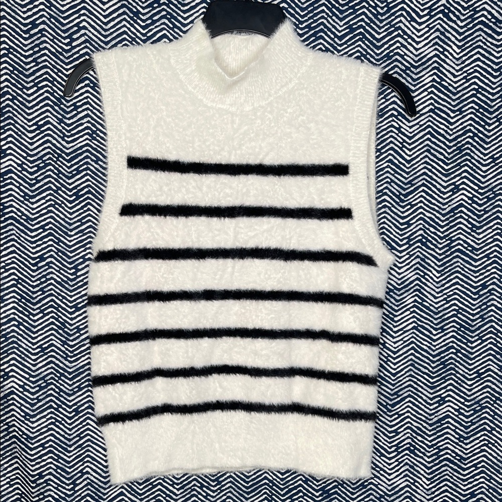 Cream with Black Stripes Textured Knit Sweater